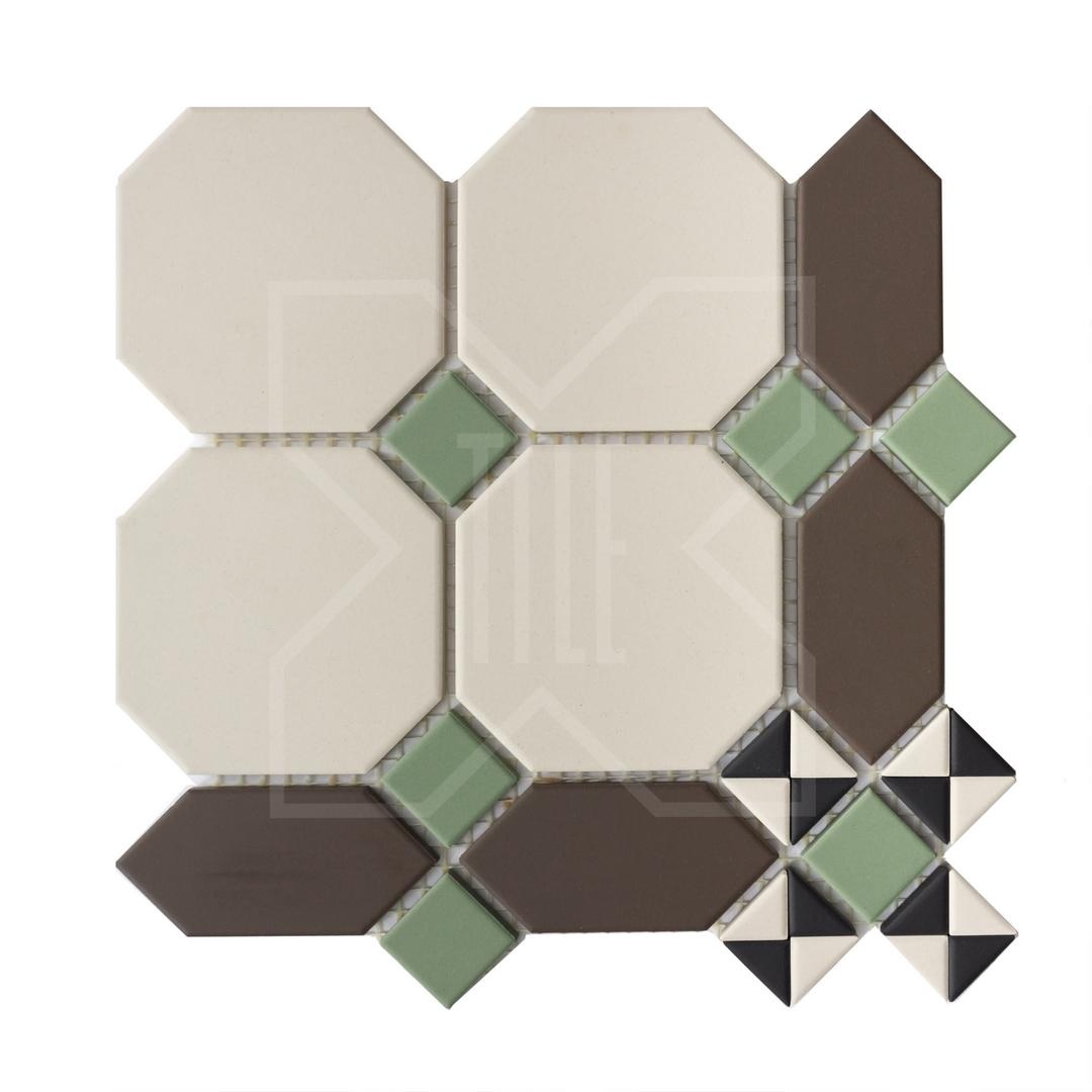 Мозаика керамическая Париж сетка 24,8х24,8 см цвета: 14 черный, 16 белый, 28 зеленый, 29 коричневый