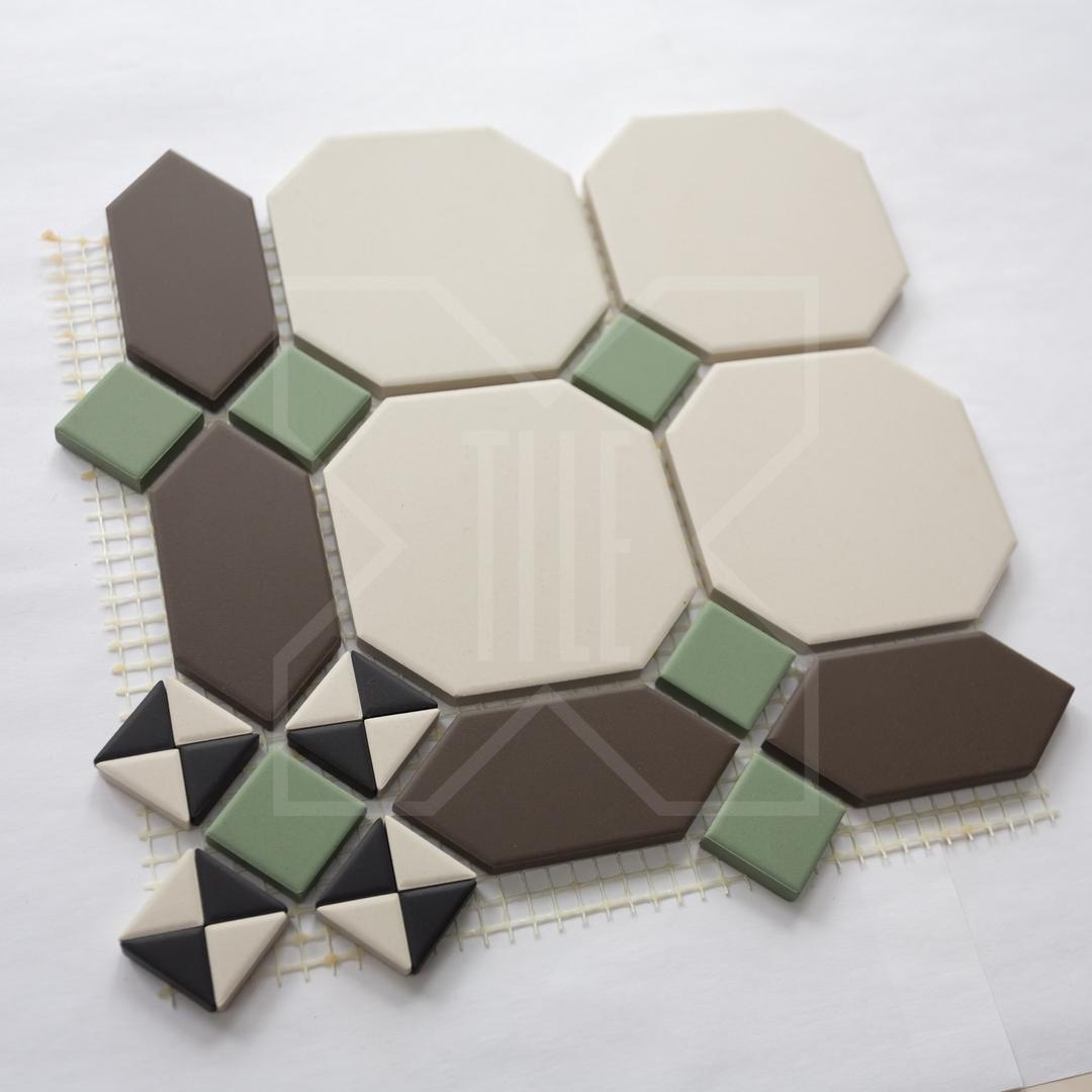 Мозаика керамическая Париж сетка 24,8х24,8 см цвета: 14 черный, 16 белый, 28 зеленый, 29 коричневый