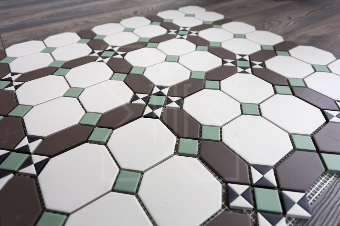 Мозаика керамическая Париж сетка 24,8х24,8 см цвета: 14 черный, 16 белый, 28 зеленый, 29 коричневый