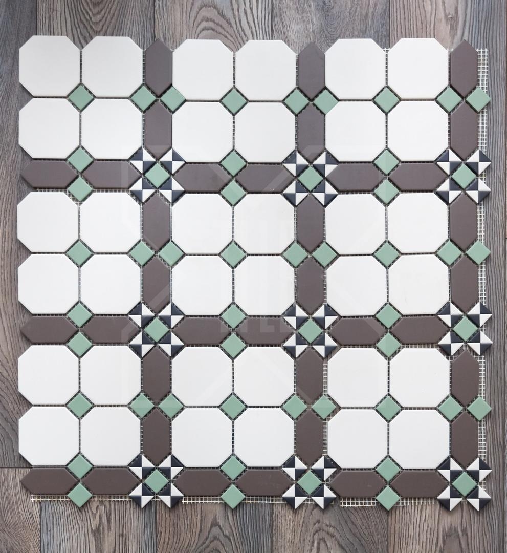 Мозаика керамическая Париж сетка 24,8х24,8 см цвета: 14 черный, 16 белый, 28 зеленый, 29 коричневый